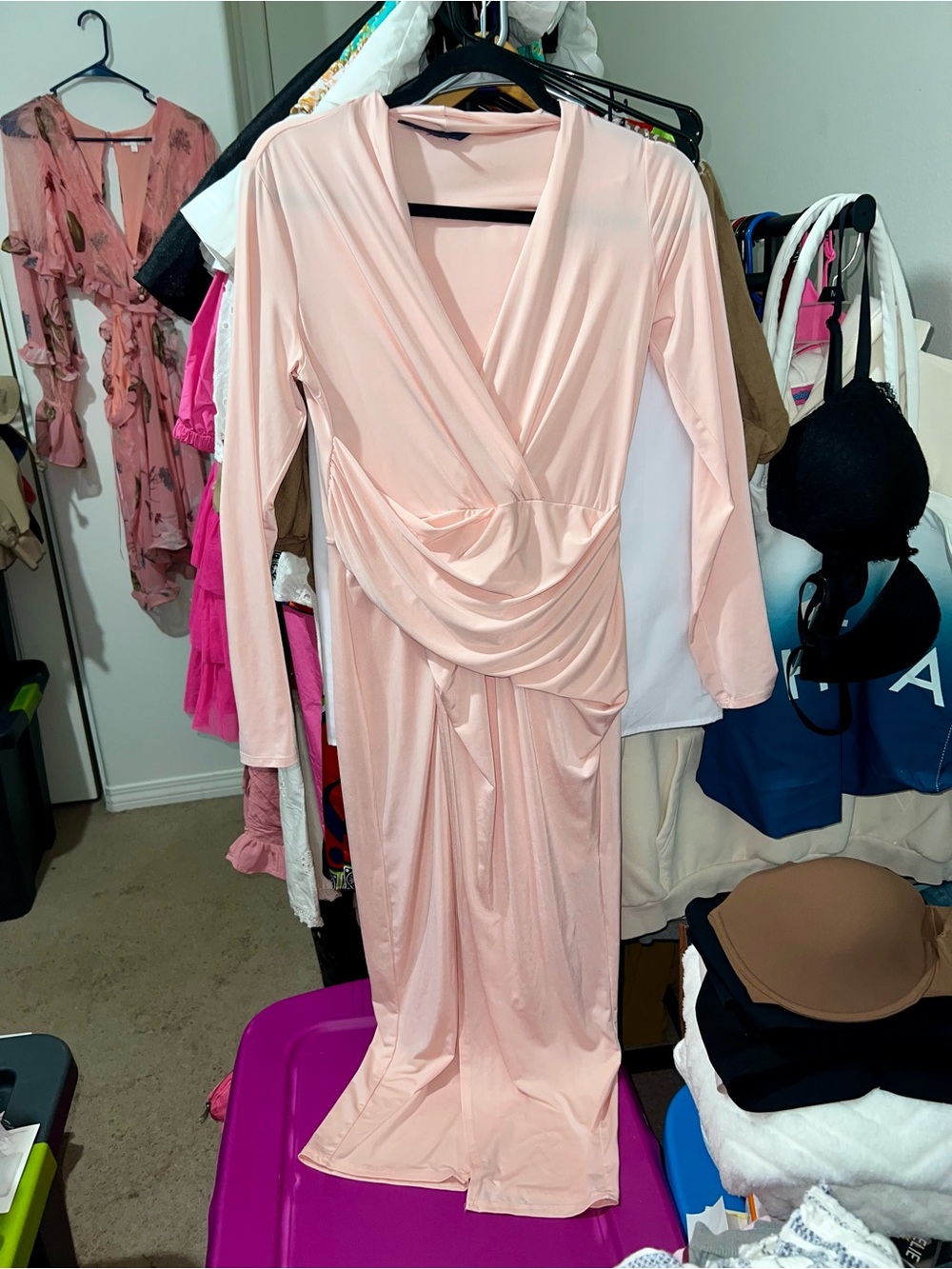 RACHEL Rachel Roy Blush Pink Long Sleeve Wrap Midi Dress